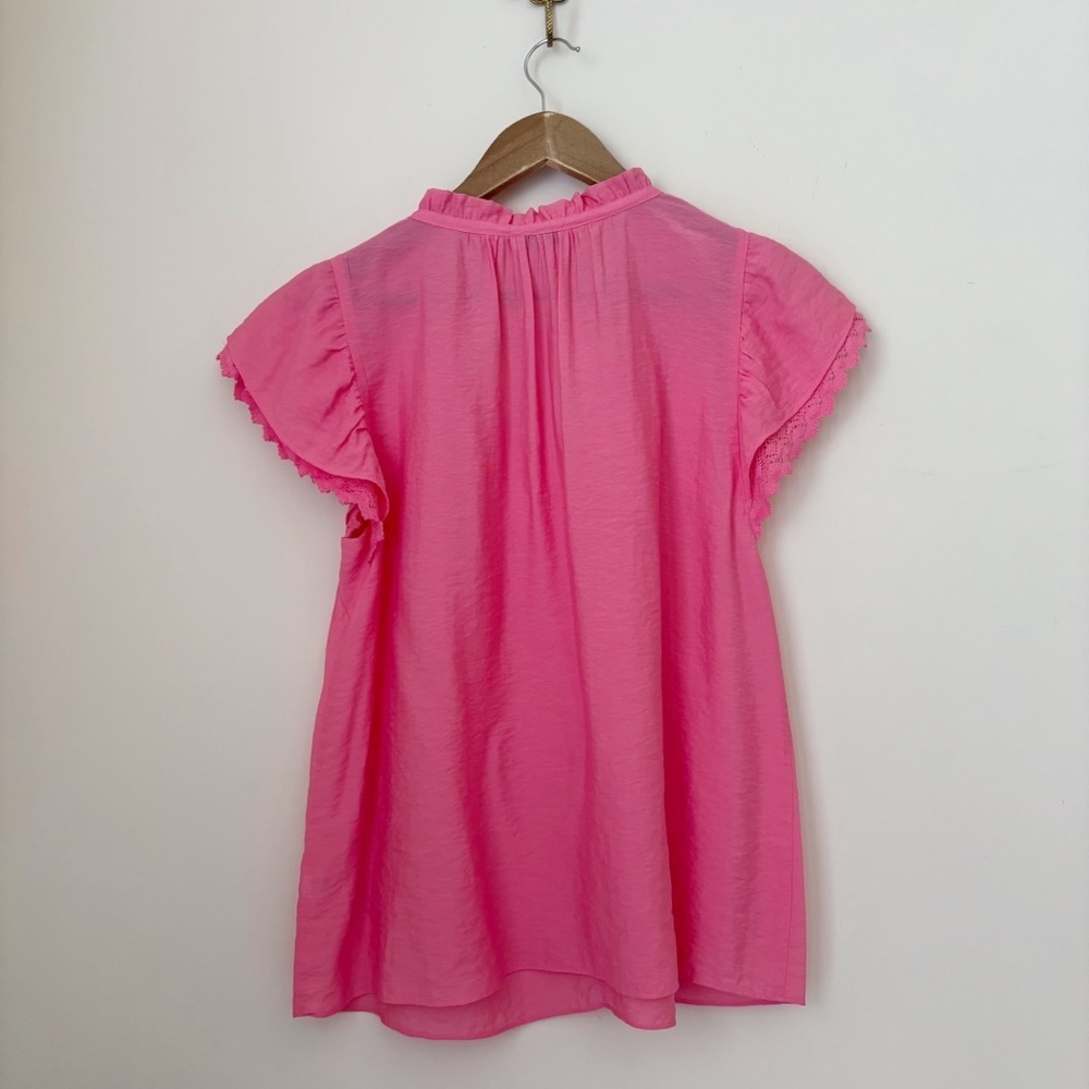 Current Air Pink Crochet Trim Ruffle Neck Blouse Small - Picture 5 of 8